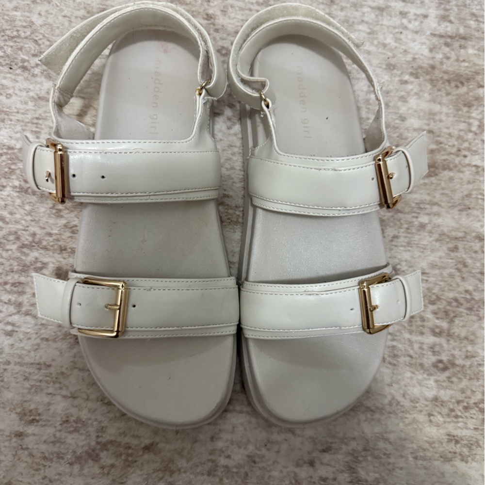 Madden Girl White Buckle Strap Sandals